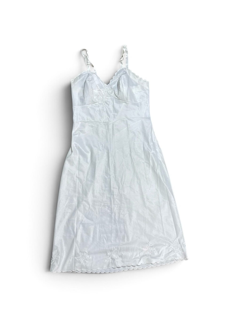 Vintage 1940s 1950s White Embroidered Full Slip Lingerie Dress XS S